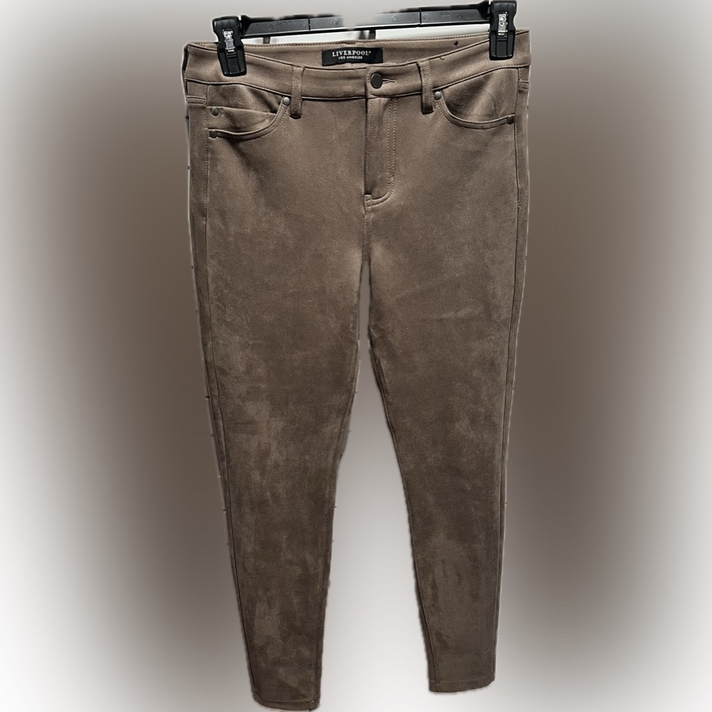 Liverpool Tapered Leg Pull On Dress Pants Women's 8/29 Brown Faux Suede